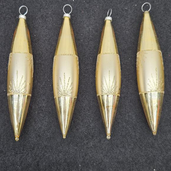 Vintage German Glass Icicle Ornaments Set 4 Teardrop Glitter Christmas Decoratio - Picture 2 of 6